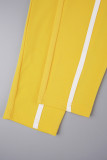 amarillo casual sólido patchwork cuello con cremallera manga larga dos piezas