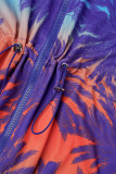 Tibetan Blue Casual Print Patchwork Draw String Zipper Collar Printed Dress Dresses