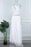 White Party Elegant Vacation Patchwork Patchwork Slit Asymmetrical Collar One Shoulder Dress Dresses