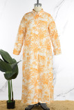 Robe longue à col chemise et imprimé décontracté orange, robes de grande taille (sous réserve de l'objet réel)