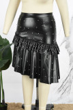 Черная повседневная асимметричная юбка больших размеров с жемчугом в стиле пэчворк