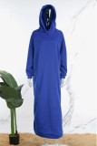 Blaue lässige feste Patchwork-Kleider mit Kapuzenkragen und geraden Kleidern