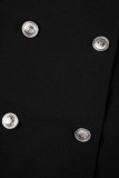 Черный повседневный однотонный костюм с уздечкой и воротником-стойкой, платья-платья