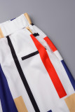 Bianco Casual Semplicità quotidiana Stampa mista Stampa Contrasto Colletto della camicia Manica lunga Due pezzi