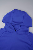 Robes droites décontractées à col à capuche et patchwork uni bleu