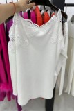 Witte casual effen uitgeholde patchwork tops met o-hals
