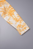 Orange Casual Print Patchwork Skjorta Krage Lång Klänning Plus Size Klänningar (beroende på det faktiska föremålet)