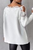 White Casual Solid Hollowed Out Patchwork O Neck Tops