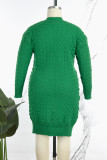Cardigan elegante quotidiano casual verde Colletto cardigan tinta unita Plus Size