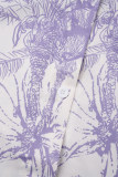 Abito lungo con colletto a camicia patchwork con stampa casual viola Abiti taglie forti (soggetto all'oggetto reale)