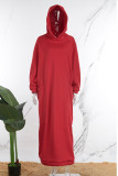 Rote, lässige, feste Patchwork-Kleider mit Kapuzenkragen und geraden Kleidern