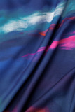 Tibétain bleu décontracté imprimé Patchwork cordon de serrage col à fermeture éclair robes imprimées