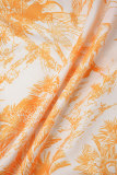 Оранжевое повседневное лоскутное платье с принтом и воротником-рубашкой Длинное платье Платья больших размеров (в зависимости от фактического объекта)