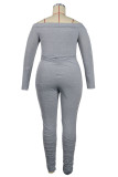 Combinaisons grises, sexy, décontractées, solides, patchwork, dos nu, épaules dénudées, grande taille (sans ceinture)