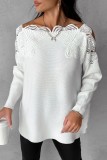 White Casual Solid Hollowed Out Patchwork O Neck Tops