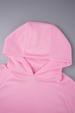Pink Casual Solid Patchwork Hooded Collar Straight Dresses
