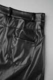 Preto casual sólido fenda magro cintura alta saias convencionais de cor sólida
