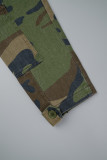 Armégrön Casual Camouflage Print Patchwork Turndown-krage Ytterkläder