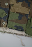 Armeegrüne, lässige Oberbekleidung mit Tarnmuster und Patchwork-Umlegekragen