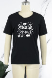 Zwarte casual T-shirts met patchwork-letter O-hals