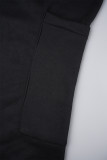 Schwarze, lässige, solide Patchwork-Kleider mit Kapuze und geradem Kragen