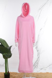 Pink Casual Solid Patchwork Hooded Collar Straight Dresses