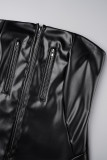 Schwarz Sexy Street Solid Patchwork Reißverschluss Trägerloses Trägerloses Kleid Kleider