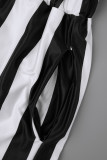 ブラック プラス サイズ カジュアル デイリー シンプル ストライプ コントラスト カーディガンカラー