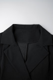 Negro Casual Sólido Frenulum Turn-back Collar Traje Vestido Vestidos