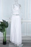 Witte feest elegante vakantie patchwork patchwork gleuf asymmetrische kraag een schouder jurk jurken
