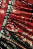 Rot Lässig Täglich Elegant Mischdruck Patchwork Volantdruck Kontrast V-Ausschnitt Kleider