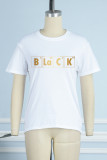 Black Street Print Letter O Neck Crop Tops T-Shirts