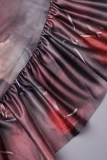 Разноцветный Повседневный Повседневный Элегантный Смешанный принт Пэчворк Волан Складной принт Контрастные платья с вырезом лодочкой и длинными рукавами