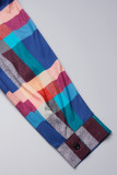 Cardigan con stampa scozzese casual multicolore con colletto rovesciato e manica lunga in due pezzi