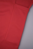 Vestidos retos de gola com capuz vermelho casual patchwork sólido