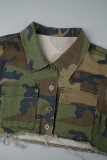 Vêtements d'extérieur décontractés à imprimé camouflage et patchwork à col rabattu vert armée