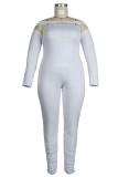 ホワイト セクシー カジュアル ソリッド パッチワーク バックレス オフショルダー プラスサイズ ジャンプスーツ (ベルトなし)
