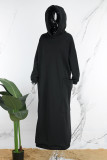 Robes droites noires décontractées à col à capuche et patchwork