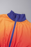 Robes décontractées orange à imprimé patchwork avec cordon de serrage et fermeture éclair