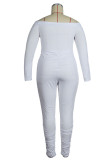 Белые сексуальные повседневные однотонные лоскутные комбинезоны с открытой спиной и открытыми плечами больших размеров (без пояса)