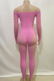 Pink Street - Combinaison slim en dentelle unie ajourée, patchwork, perceuse chaude, épaules dénudées