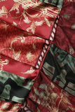 Красный Повседневный Повседневный Элегантный Смешанный принт Лоскутное платье с воланами и принтом Контрастные платья с V-образным вырезом