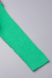 Grüne, lässige, elegante Farbblock-Patchwork-Kleider mit O-Ausschnitt und langen Ärmeln