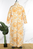 Orange Casual Print Patchwork Skjorta Krage Lång Klänning Plus Size Klänningar (beroende på det faktiska föremålet)