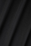ブラック カジュアル デイリー シンプル ソリッド カラー フード付き 襟 長袖 XNUMX ピース