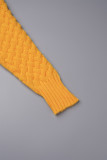 Cardigan elegante quotidiano casual giallo Colletto cardigan tinta unita Plus Size