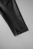 ブラック カジュアル ソリッド ベルト付き V ネック 長袖 ドレス