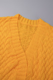 Amarillo Casual Diario Elegante Cárdigan Color sólido Cuello tipo cárdigan Tallas grandes