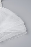 White Sexy Party Elegant Formal Patchwork Flounce Asymmetrical Strapless Sleeveless Two Pieces
