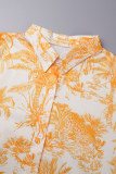 Robe longue à col chemise et imprimé décontracté orange, robes de grande taille (sous réserve de l'objet réel)